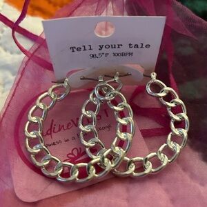 Silver Chain-Link Hoop  Modern Design Earrings